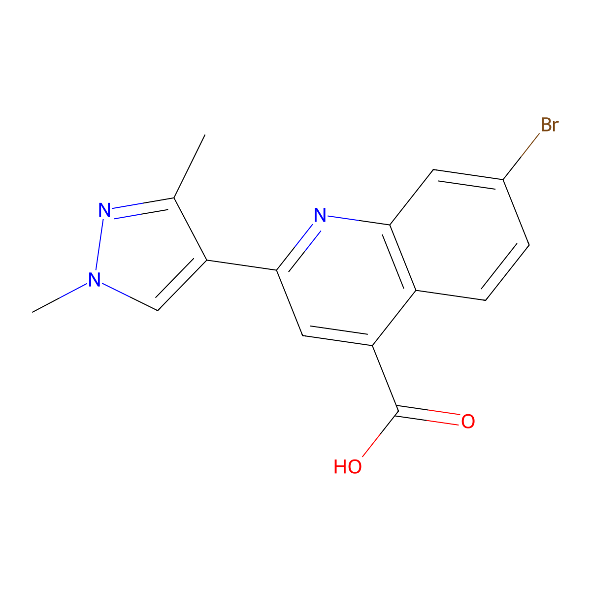 7-bromo-2-(1,3-dimethyl-1H-pyrazol-4-yl)quinoline-4-carboxylic acid molecular structure, CAS 588687-31-4