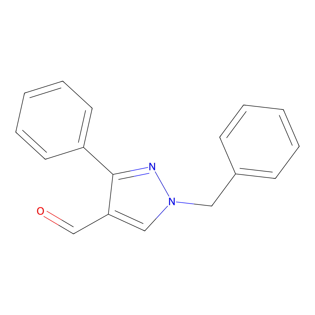 3-Phenyl-1-(phenylmethyl)-1H-pyrazole-4-carboxaldehyde molecular structure, CAS 588687-35-8
