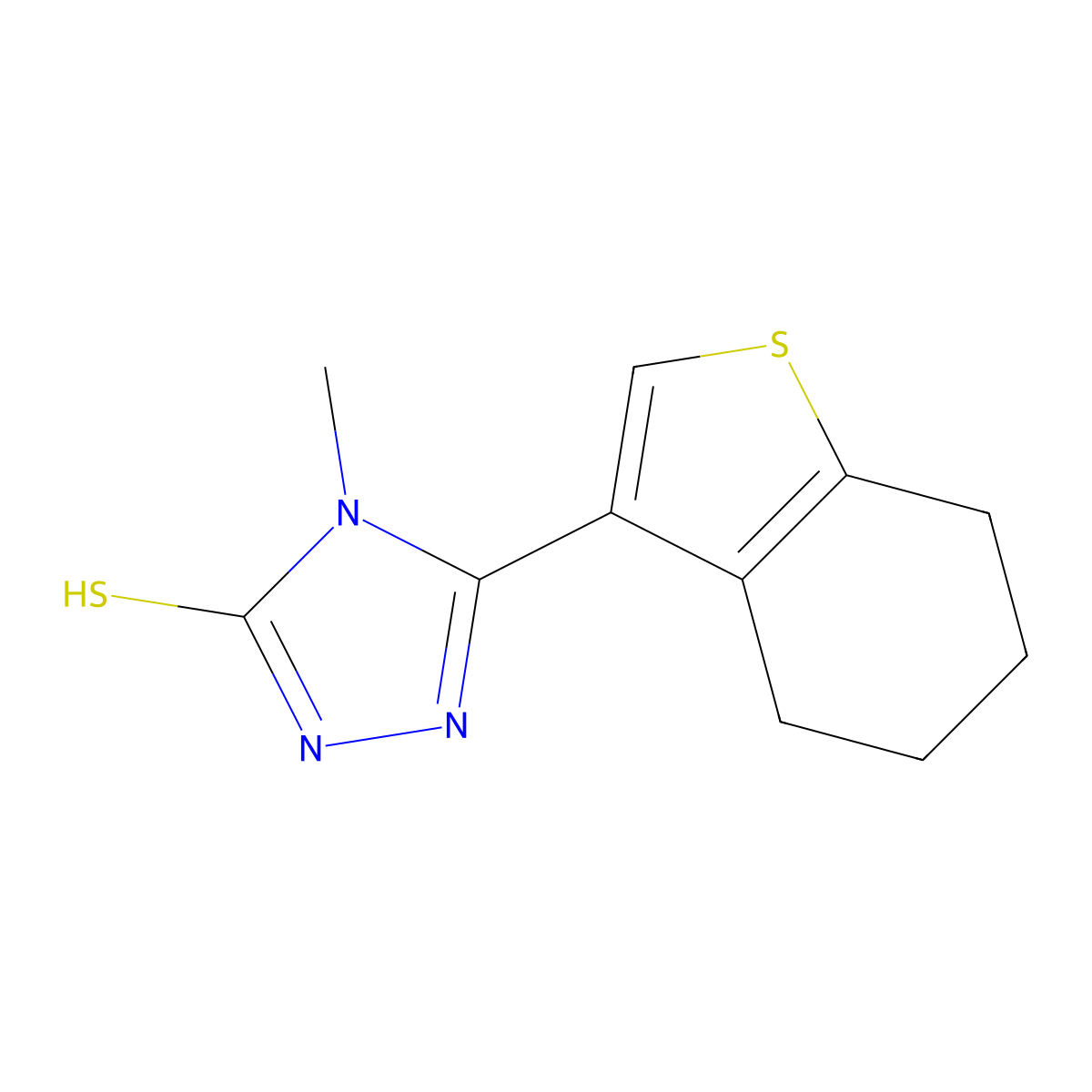 2,4-Dihydro-4-methyl-5-(4,5,6,7-tetrahydrobenzo(b)thien-3-yl)-3H-1,2,4-triazole-3-thione molecular structure, CAS 588687-36-9