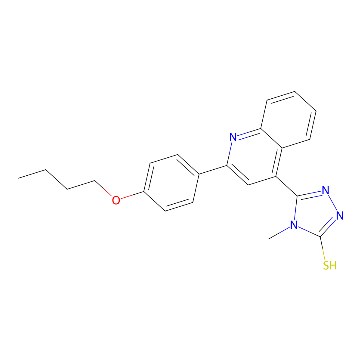 5-(2-(4-Butoxyphenyl)-4-quinolinyl)-2,4-dihydro-4-methyl-3H-1,2,4-triazole-3-thione molecular structure, CAS 588687-54-1