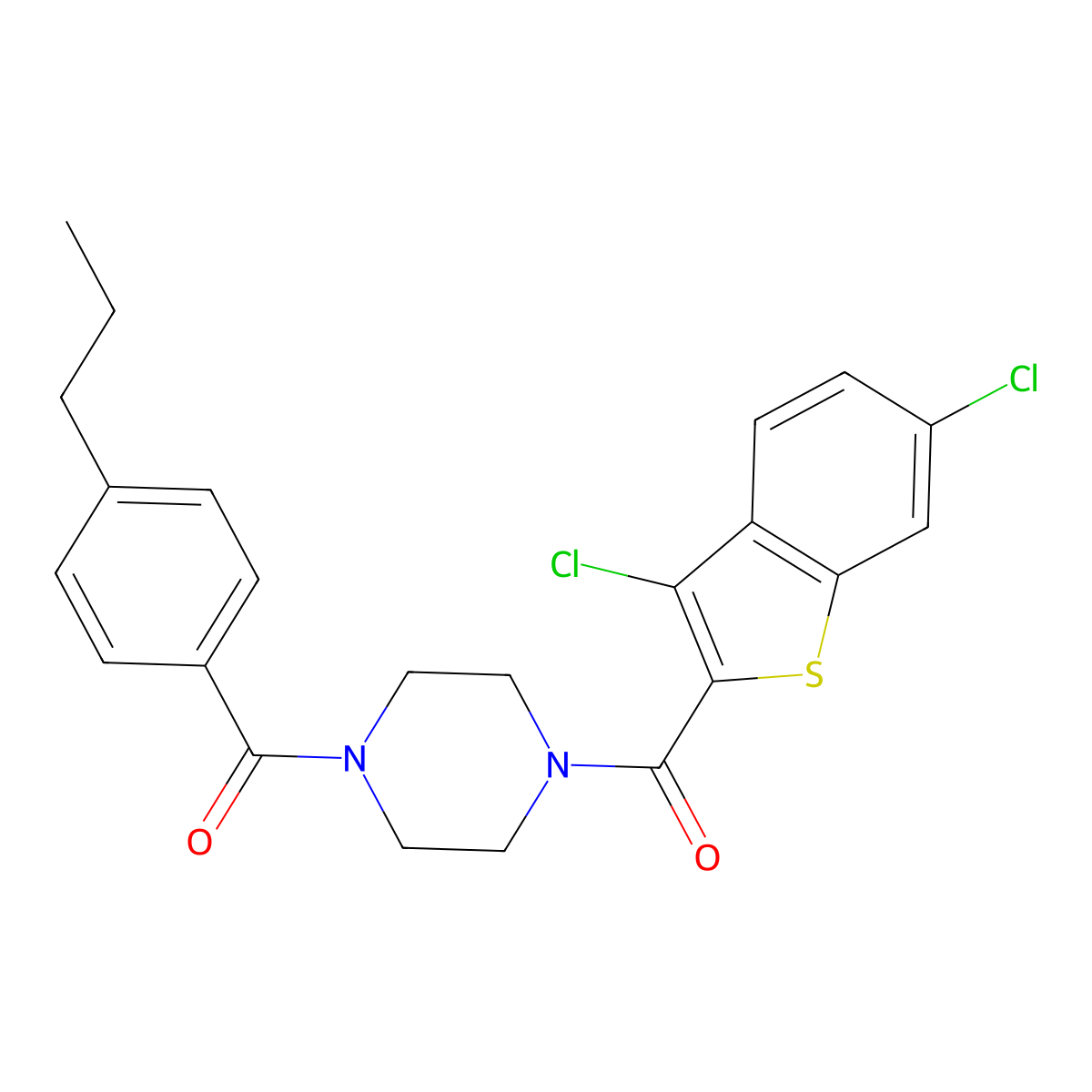 (3,6-Dichloro-1-benzothiophen-2-yl){4-[(4-propylphenyl)carbonyl]piperazin-1-yl}methanone molecular structure, CAS 588687-77-8