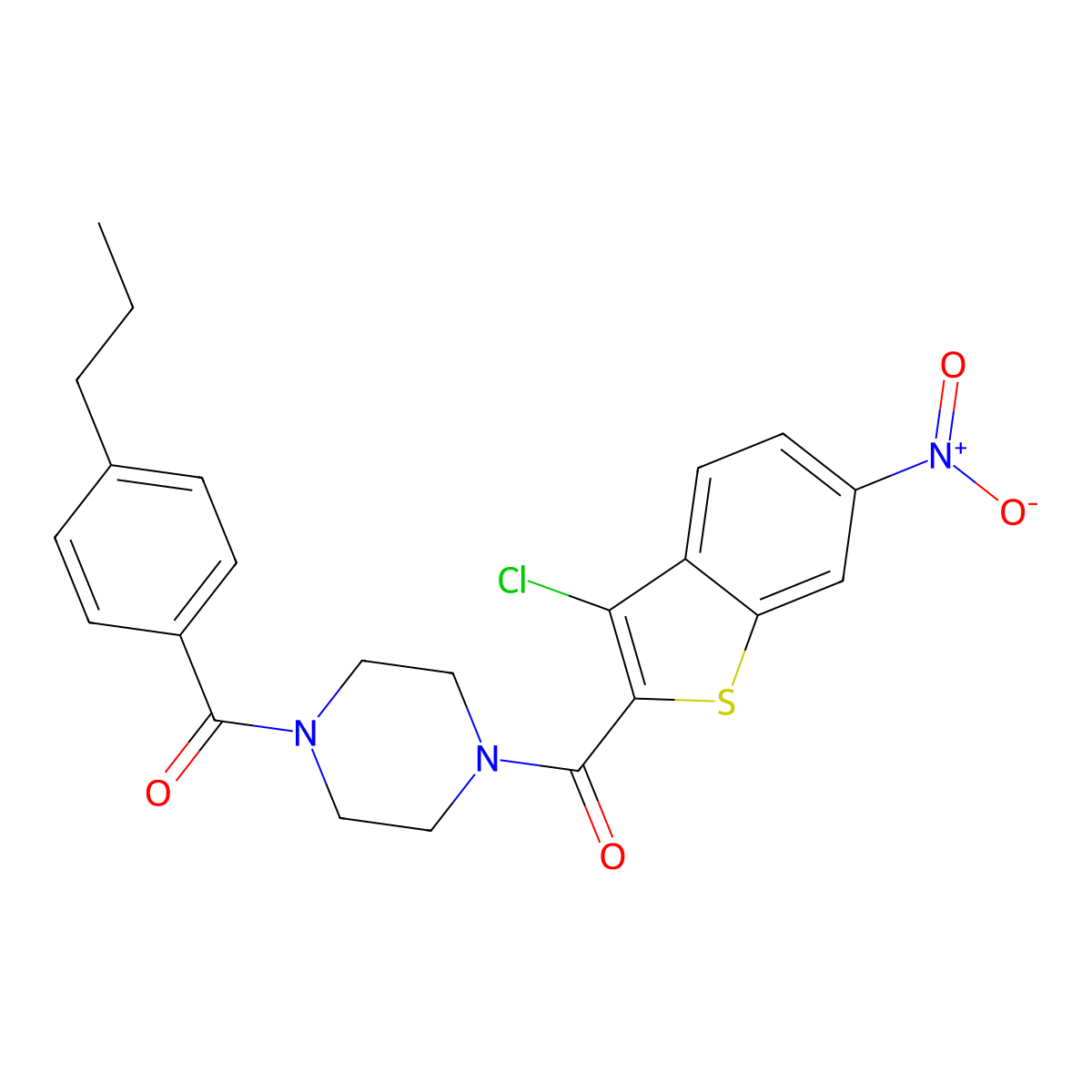3-Chloro-6-nitrobenzo[b]thiophen-2-yl 4-[(4-propylphenyl)carbonyl]piperazinyl ketone molecular structure, CAS 588687-78-9