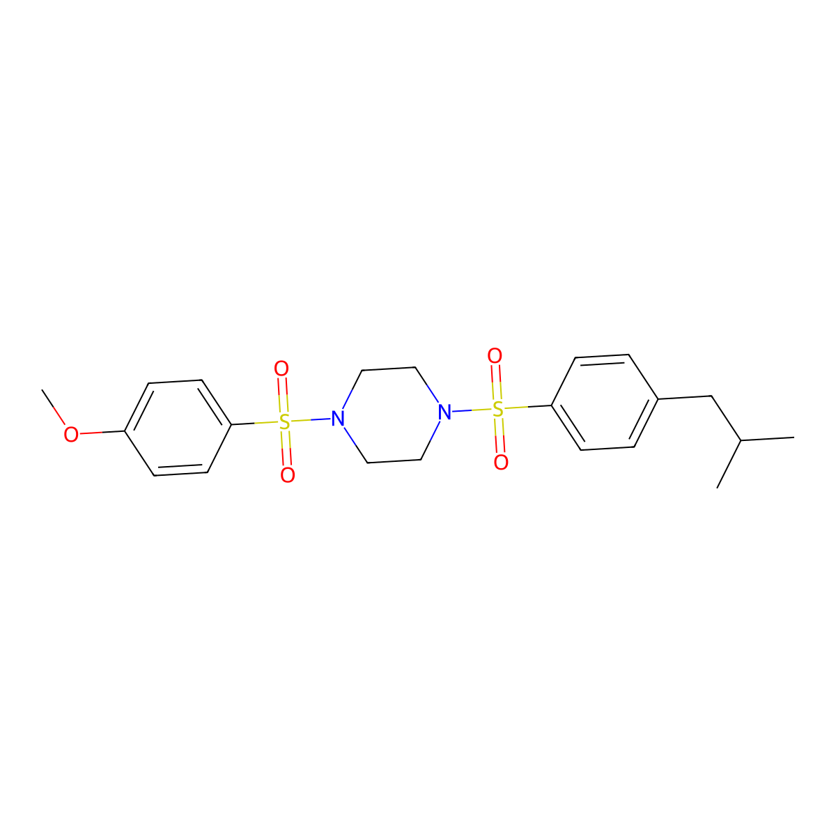 1-(4-Methoxyphenyl)sulfonyl-4-[4-(2-methylpropyl)phenyl]sulfonylpiperazine molecular structure, CAS 588692-08-4