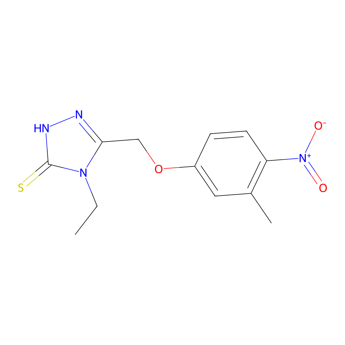 4-ethyl-3-[(3-methyl-4-nitrophenoxy)methyl]-1H-1,2,4-triazole-5-thione molecular structure, CAS 588692-11-9