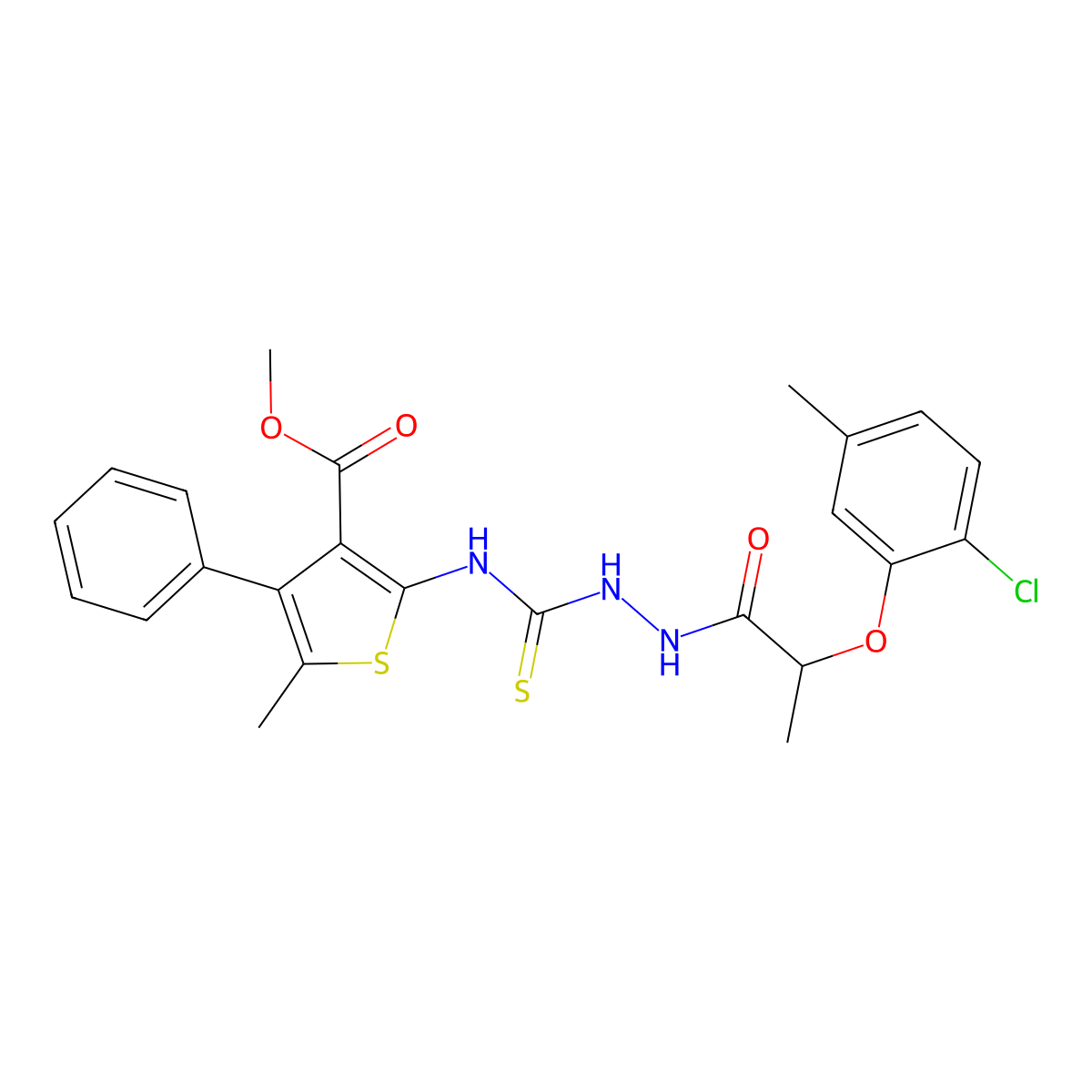 Methyl 2-[({2-[2-(2-chloro-5-methylphenoxy)propanoyl]hydrazinyl}carbonothioyl)amino]-5-methyl-4-phenylthiophene-3-carboxylate molecular structure, CAS 588692-29-9