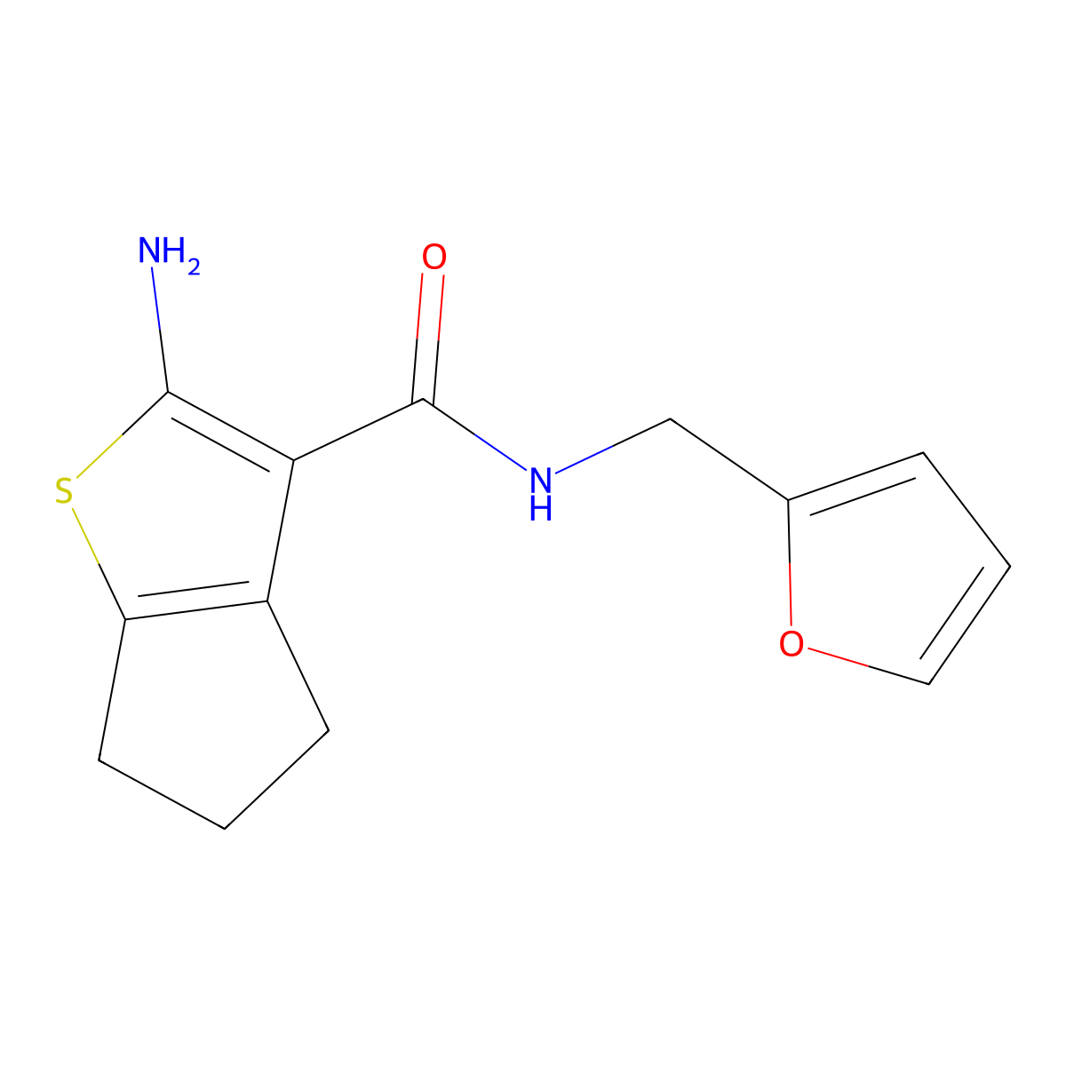 2-amino-N-(2-furylmethyl)-5,6-dihydro-4H-cyclopenta[b]thiophene-3-carboxamide molecular structure, CAS 588692-30-2