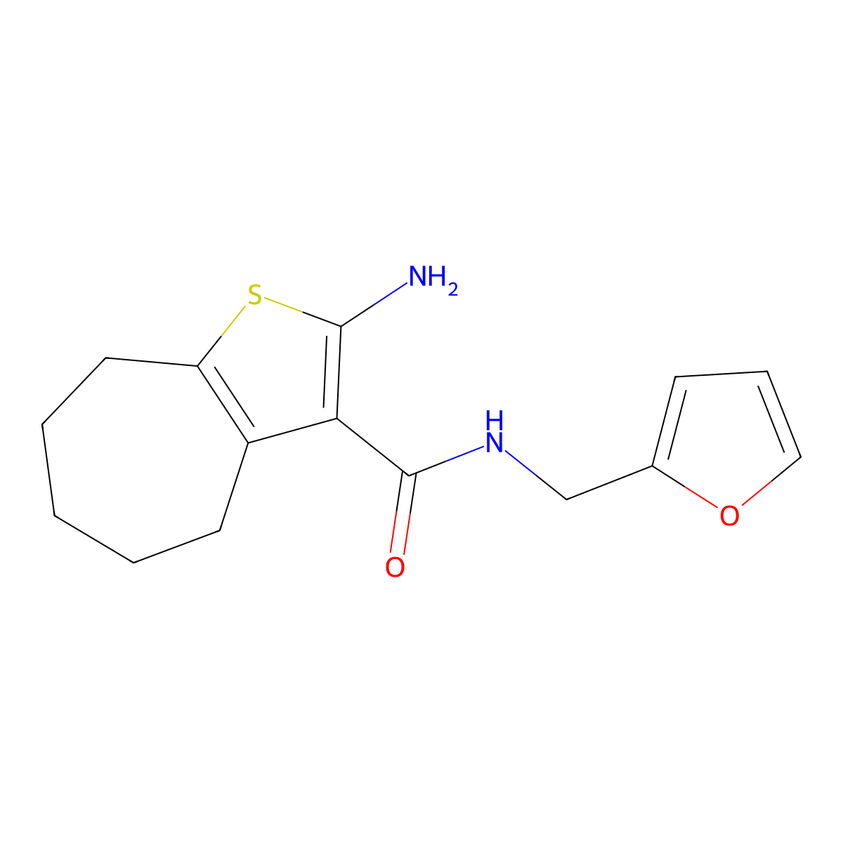2-Amino-N-(2-furanylmethyl)-5,6,7,8-tetrahydro-4H-cyclohepta(b)thiophene-3-carboxamide molecular structure, CAS 588692-31-3