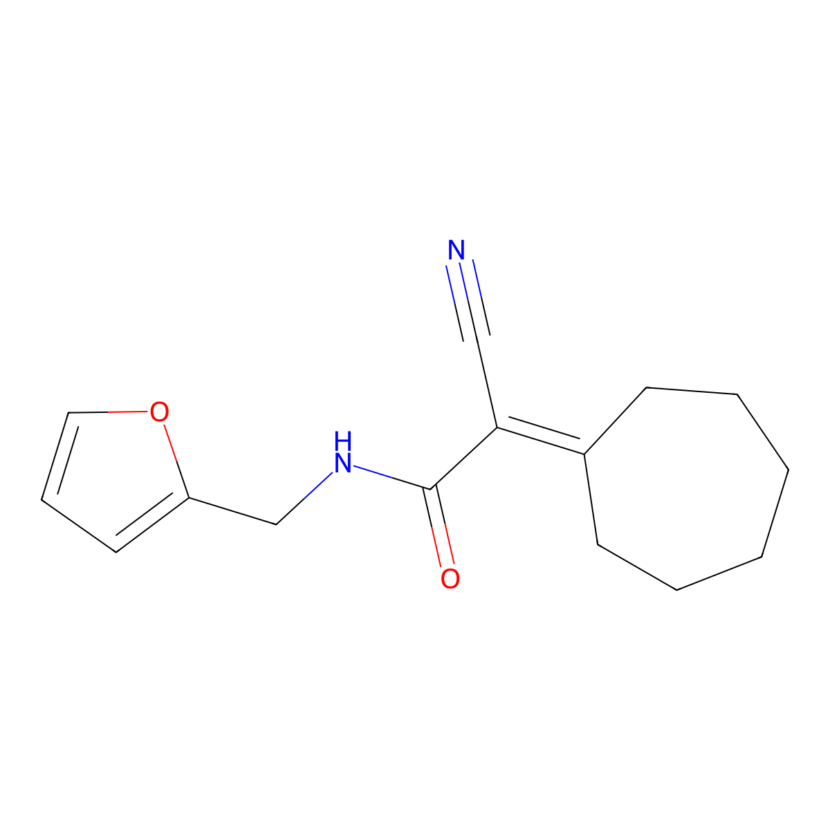 2-Cyano-2-cycloheptylidene-N-(2-furanylmethyl)acetamide molecular structure, CAS 588692-32-4