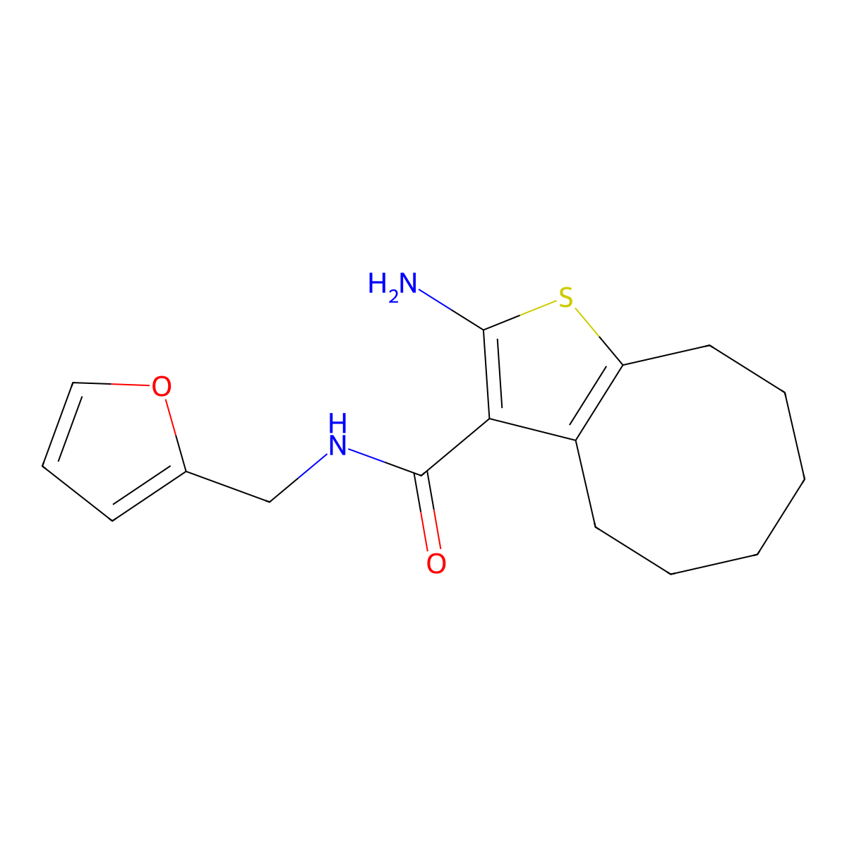 2-amino-N-(2-furylmethyl)-4,5,6,7,8,9-hexahydrocycloocta[b]thiophene-3-carboxamide molecular structure, CAS 588692-33-5