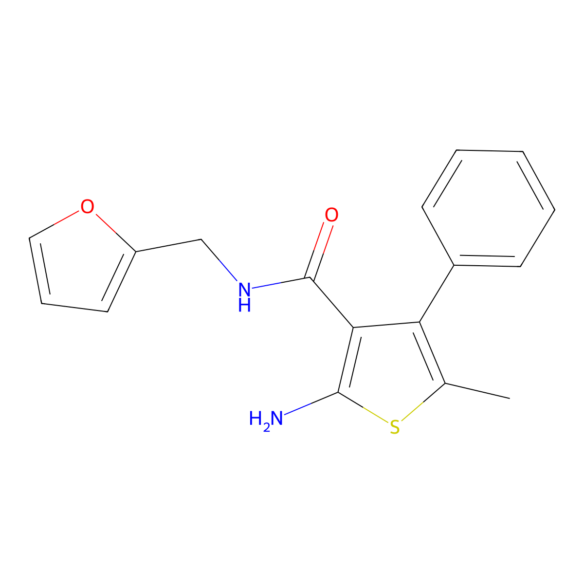 2-Amino-N-(2-furanylmethyl)-5-methyl-4-phenyl-3-thiophenecarboxamide molecular structure, CAS 588692-37-9