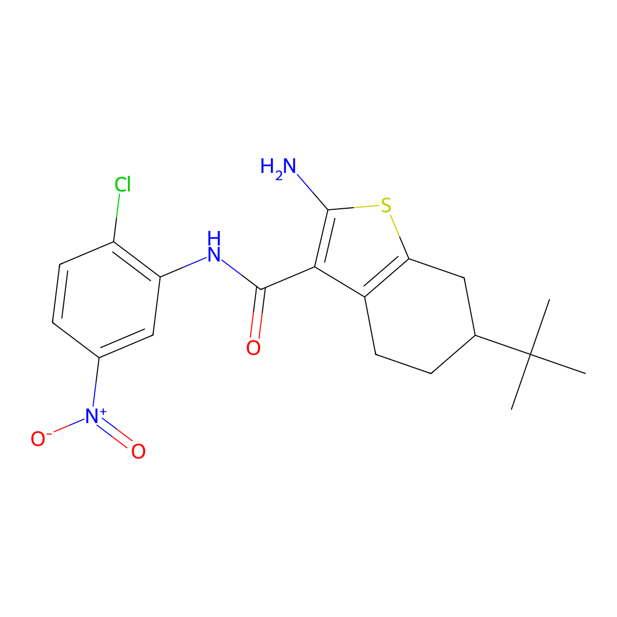 2-Amino-N-(2-chloro-5-nitrophenyl)-6-(1,1-dimethylethyl)-4,5,6,7-tetrahydrobenzo(b)thiophene-3-carboxamide molecular structure, CAS 588692-38-0