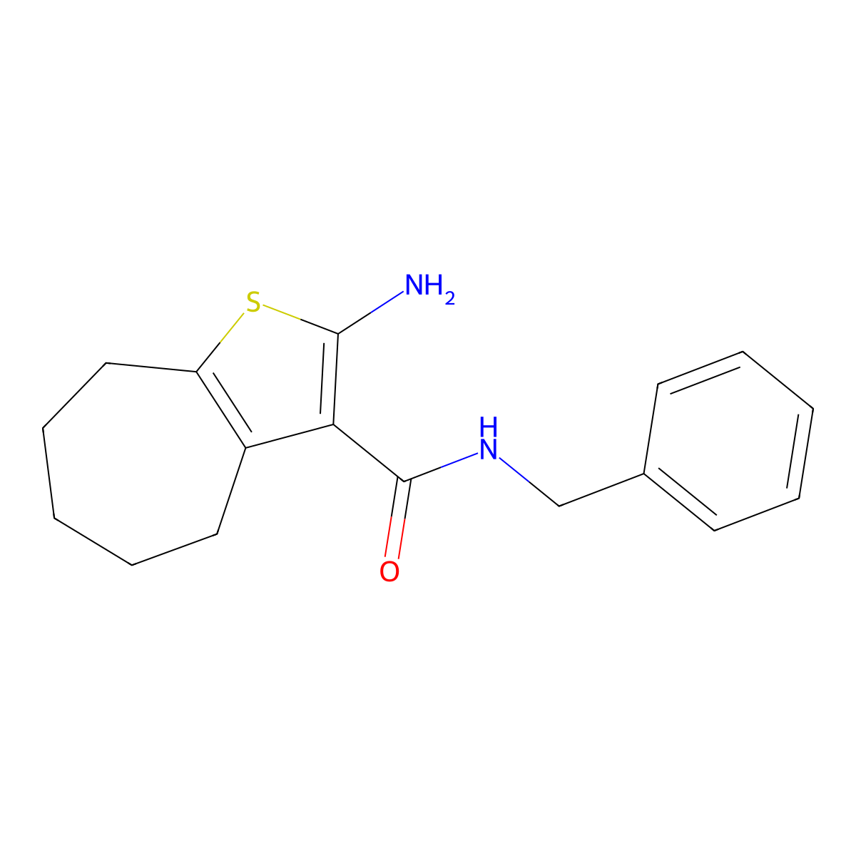 2-amino-N-benzyl-5,6,7,8-tetrahydro-4H-cyclohepta[b]thiophene-3-carboxamide molecular structure, CAS 588692-39-1