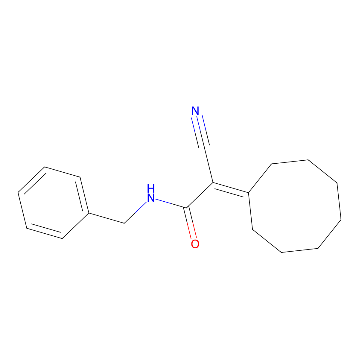 2-Cyano-2-cyclooctylidene-N-(phenylmethyl)acetamide molecular structure, CAS 588692-40-4