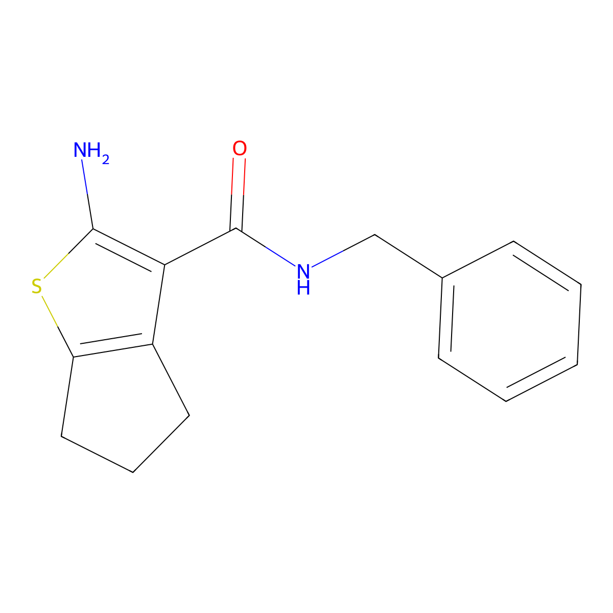 2-amino-N-benzyl-5,6-dihydro-4H-cyclopenta[b]thiophene-3-carboxamide molecular structure, CAS 588692-41-5