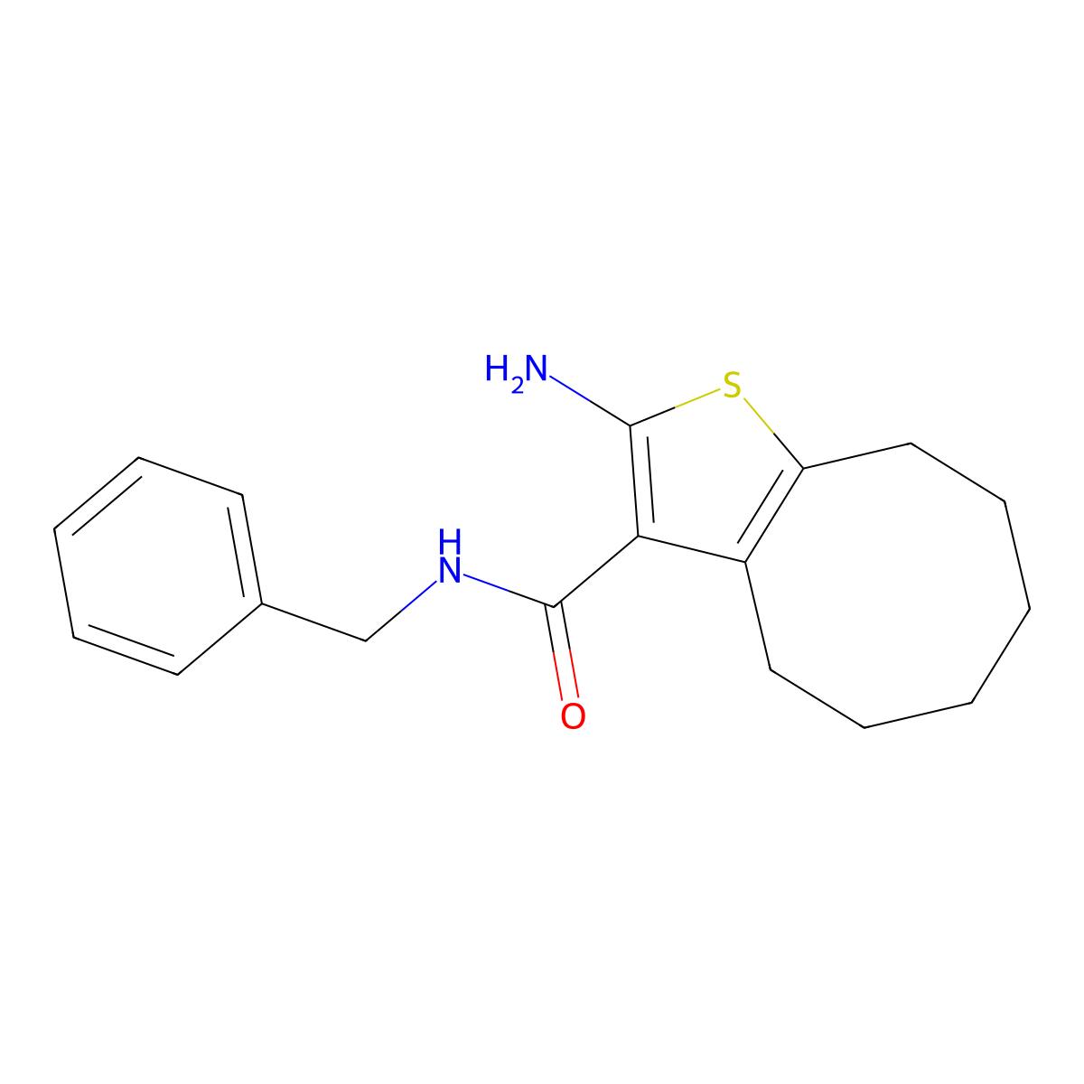 2-amino-N-benzyl-4,5,6,7,8,9-hexahydrocycloocta[b]thiophene-3-carboxamide molecular structure, CAS 588692-42-6