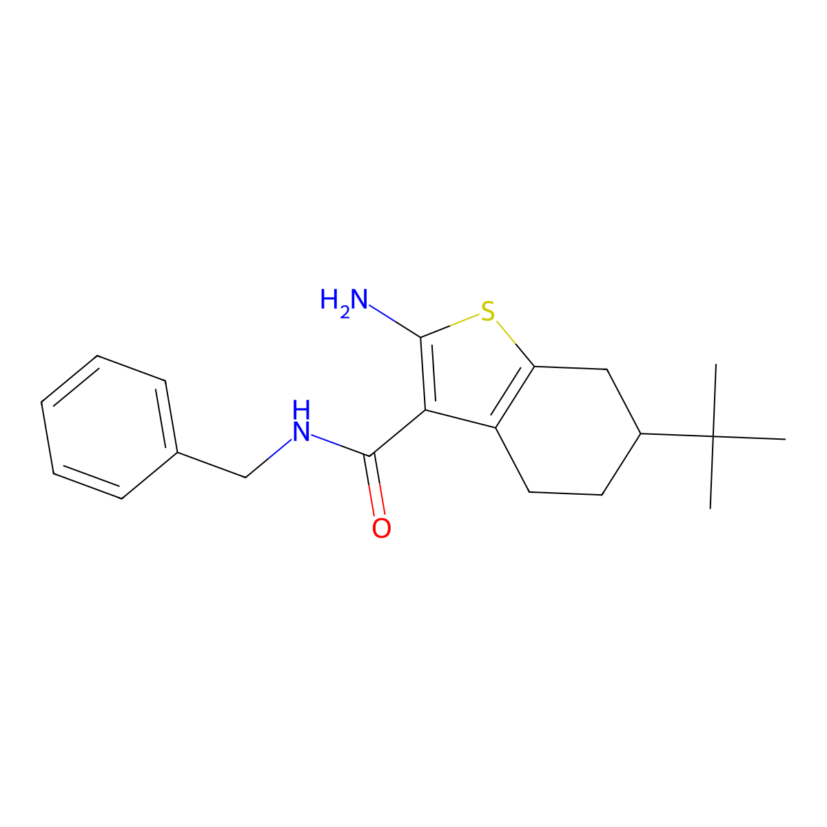 2-amino-N-benzyl-6-tert-butyl-4,5,6,7-tetrahydro-1-benzothiophene-3-carboxamide molecular structure, CAS 588692-44-8