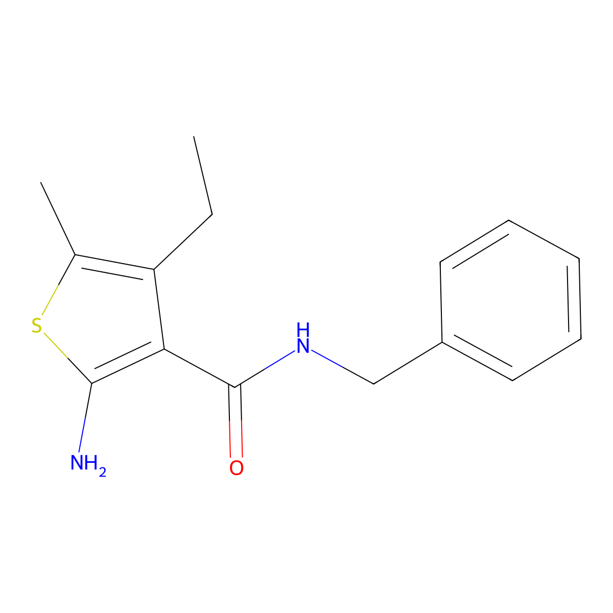 2-amino-N-benzyl-4-ethyl-5-methylthiophene-3-carboxamide molecular structure, CAS 588692-45-9
