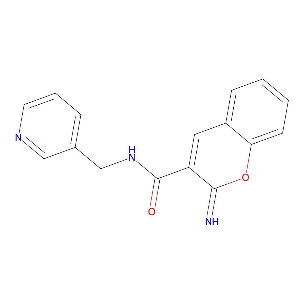 2-imino-N-(pyridin-3-ylmethyl)chromene-3-carboxamide molecular structure, CAS 588693-00-9
