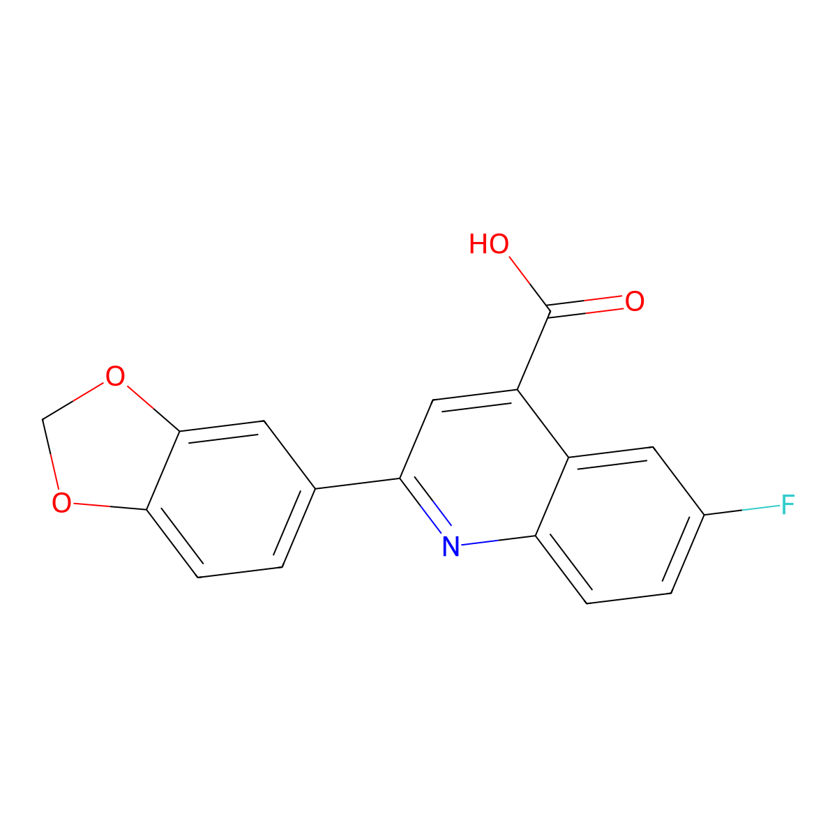 2-(1,3-Benzodioxol-5-yl)-6-fluoroquinoline-4-carboxylic acid molecular structure, CAS 588693-16-7