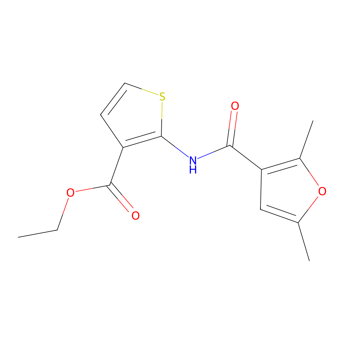 Ethyl 2-[[(2,5-dimethyl-3-furanyl)carbonyl]amino]-3-thiophenecarboxylate molecular structure, CAS 588693-20-3