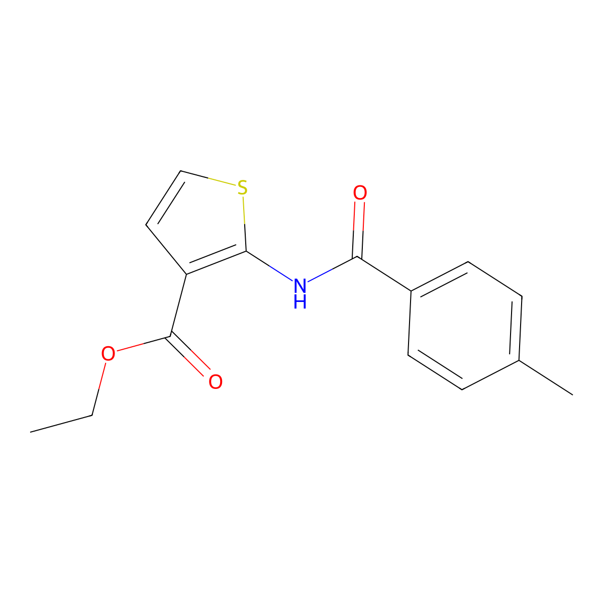 Ethyl 2-(4-methylbenzamido)thiophene-3-carboxylate molecular structure, CAS 588693-23-6