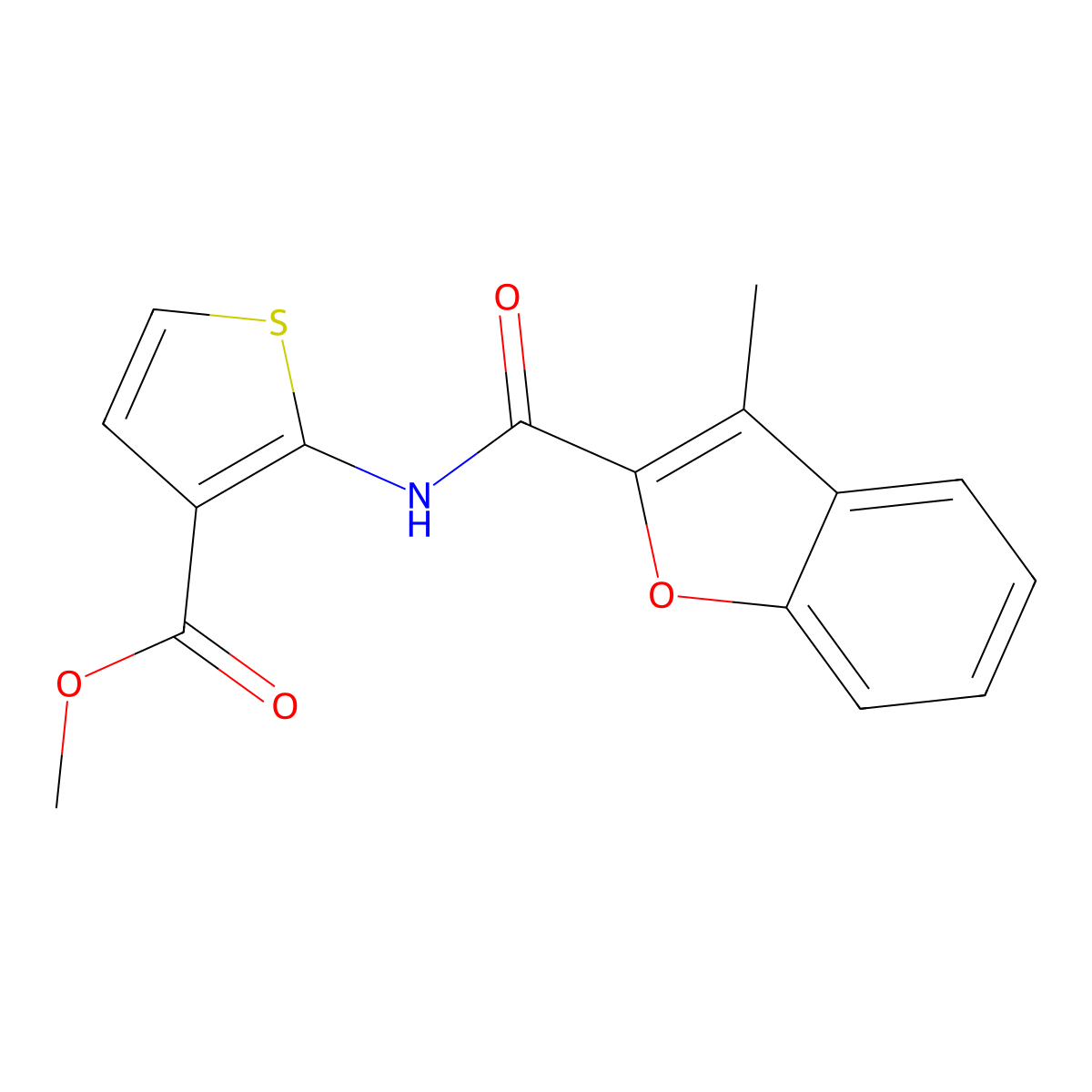 Methyl 2-[(3-methylbenzo[d]furan-2-yl)carbonylamino]thiophene-3-carboxylate molecular structure, CAS 588693-27-0