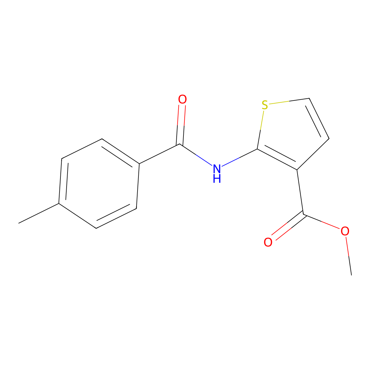 Methyl 2-[(4-methylbenzoyl)amino]thiophene-3-carboxylate molecular structure, CAS 588693-29-2