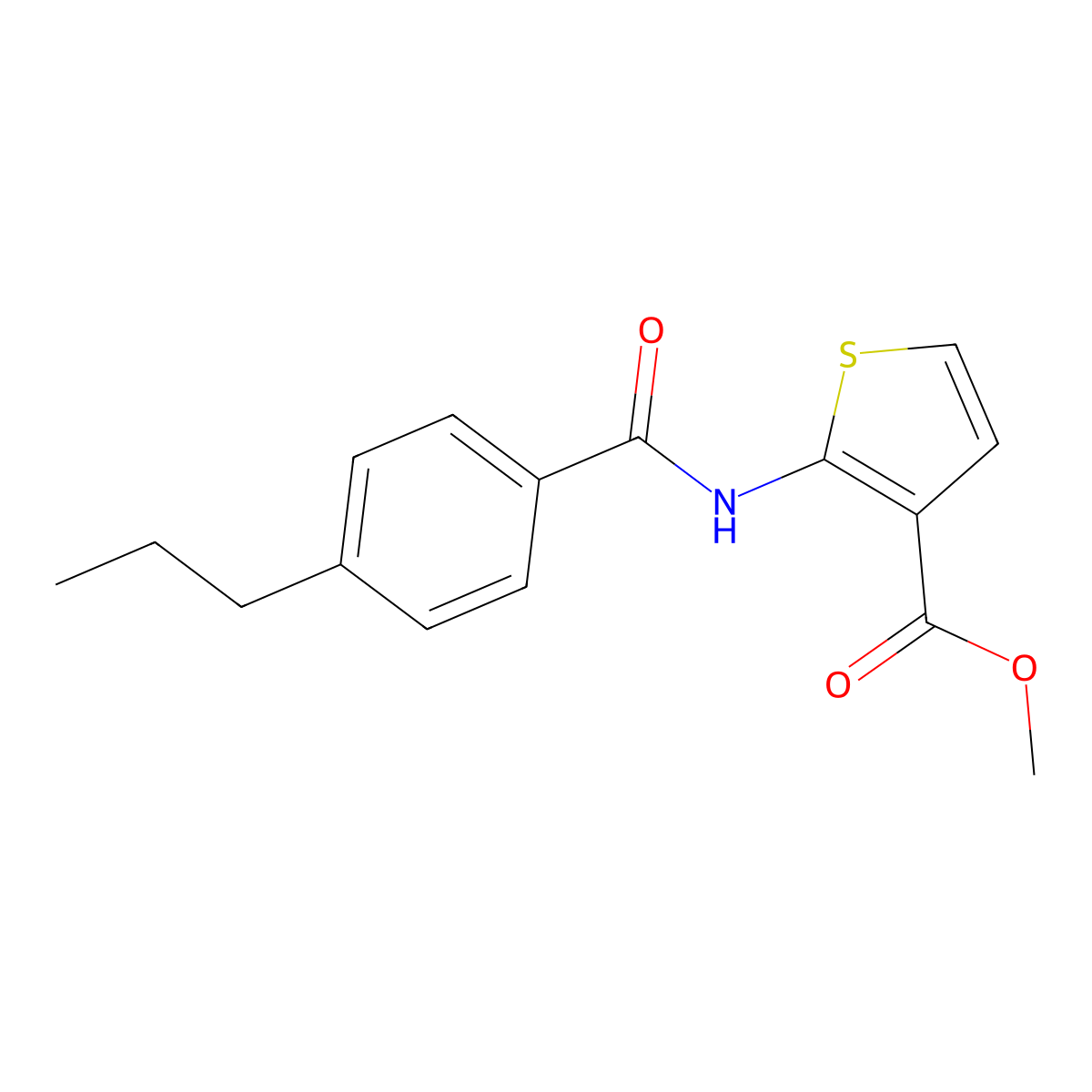 Methyl 2-[(4-propylphenyl)carbonylamino]thiophene-3-carboxylate molecular structure, CAS 588693-31-6
