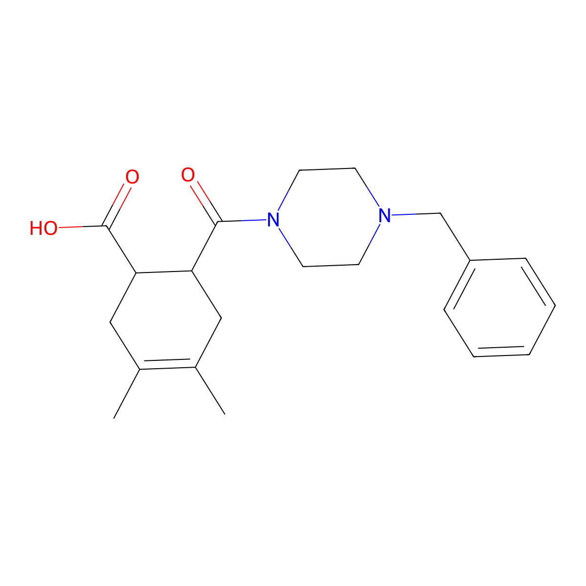 6-[(4-Benzyl-1-piperazinyl)carbonyl]-3,4-dimethyl-3-cyclohexene-1-carboxylic acid molecular structure, CAS 588693-33-8
