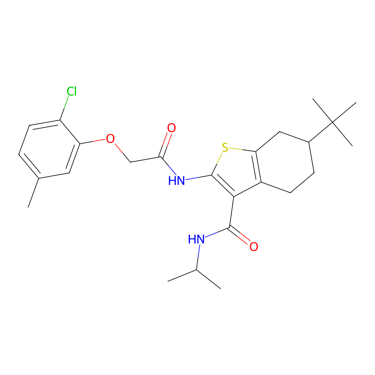 6-tert-butyl-2-{[(2-chloro-5-methylphenoxy)acetyl]amino}-N-(propan-2-yl)-4,5,6,7-tetrahydro-1-benzothiophene-3-carboxamide molecular structure, CAS 588693-34-9