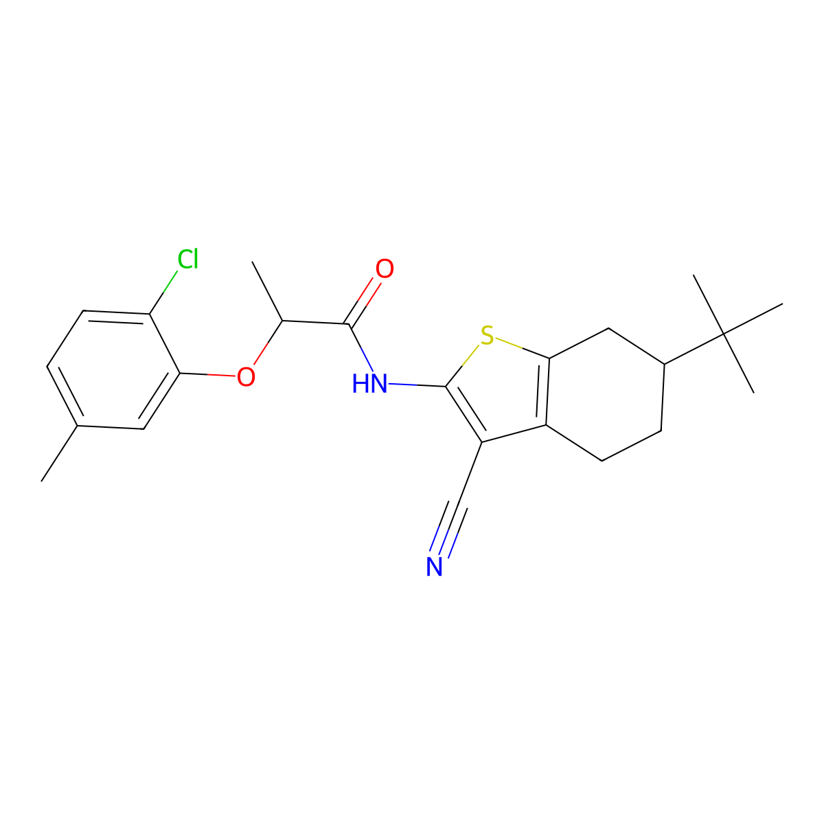 N-(6-tert-butyl-3-cyano-4,5,6,7-tetrahydro-1-benzothiophen-2-yl)-2-(2-chloro-5-methylphenoxy)propanamide molecular structure, CAS 588693-56-5