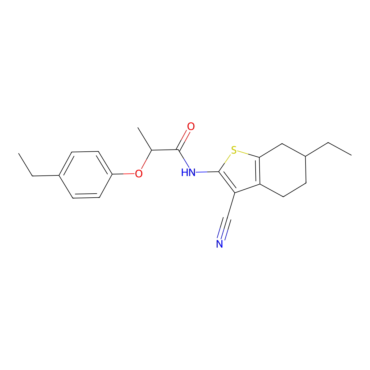 N-(3-cyano-6-ethyl-4,5,6,7-tetrahydro-1-benzothiophen-2-yl)-2-(4-ethylphenoxy)propanamide molecular structure, CAS 588694-20-6