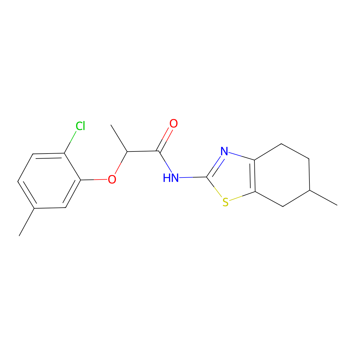 2-(2-chloro-5-methylphenoxy)-N-(6-methyl-4,5,6,7-tetrahydro-1,3-benzothiazol-2-yl)propanamide molecular structure, CAS 588694-38-6