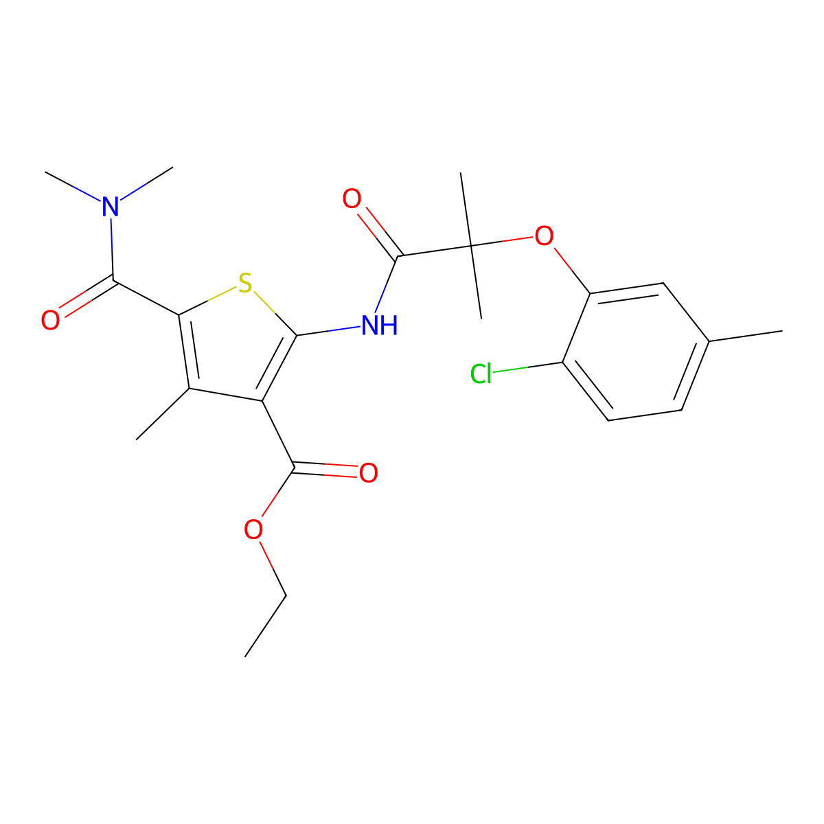 Ethyl 2-{[2-(2-chloro-5-methylphenoxy)-2-methylpropanoyl]amino}-5-(dimethylcarbamoyl)-4-methylthiophene-3-carboxylate molecular structure, CAS 588694-79-5