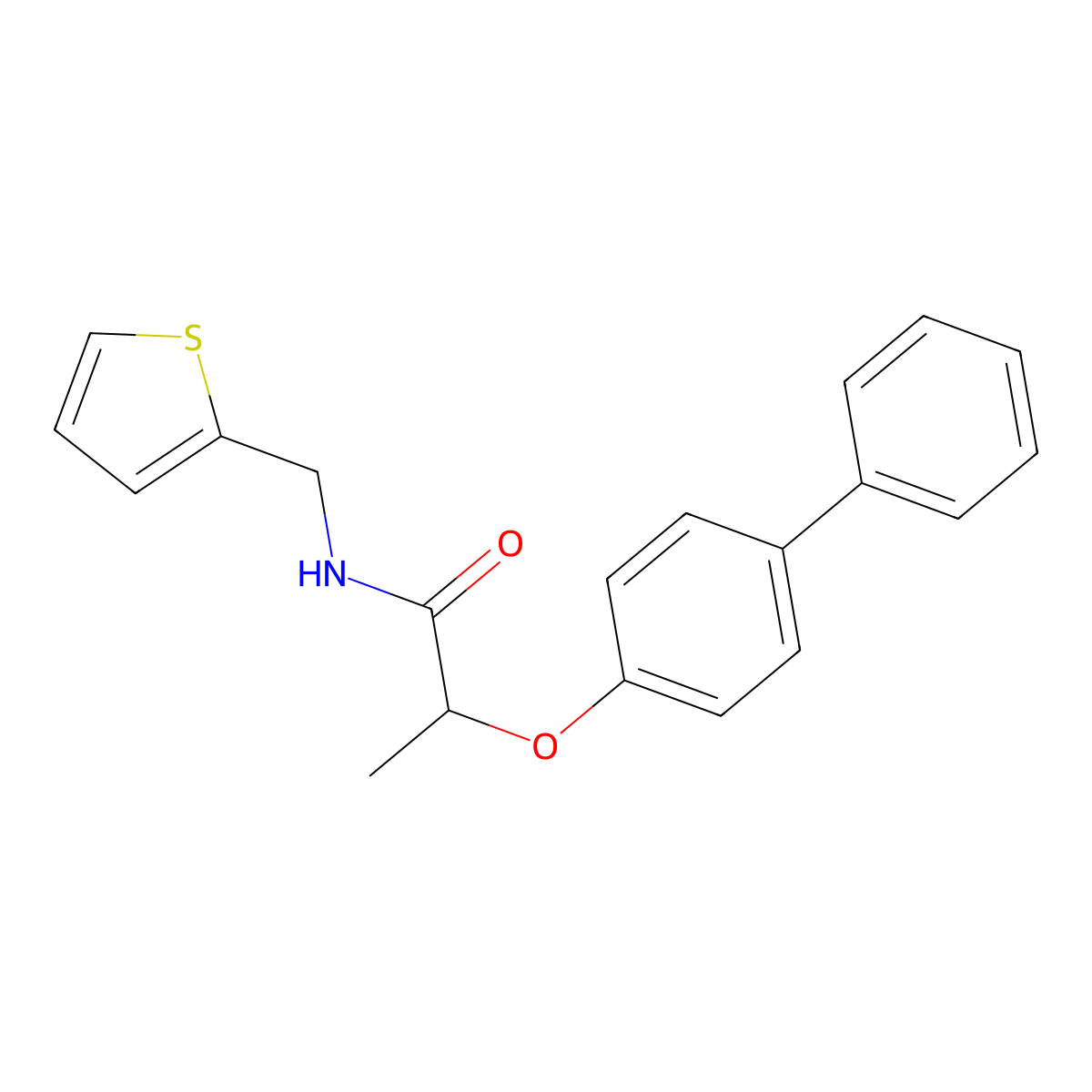 2-(4-phenylphenoxy)-N-(thiophen-2-ylmethyl)propanamide molecular structure, CAS 588694-83-1