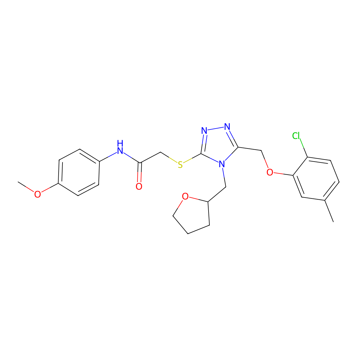 2-[[5-[(2-chloro-5-methylphenoxy)methyl]-4-(oxolan-2-ylmethyl)-1,2,4-triazol-3-yl]sulfanyl]-N-(4-methoxyphenyl)acetamide molecular structure, CAS 588695-09-4