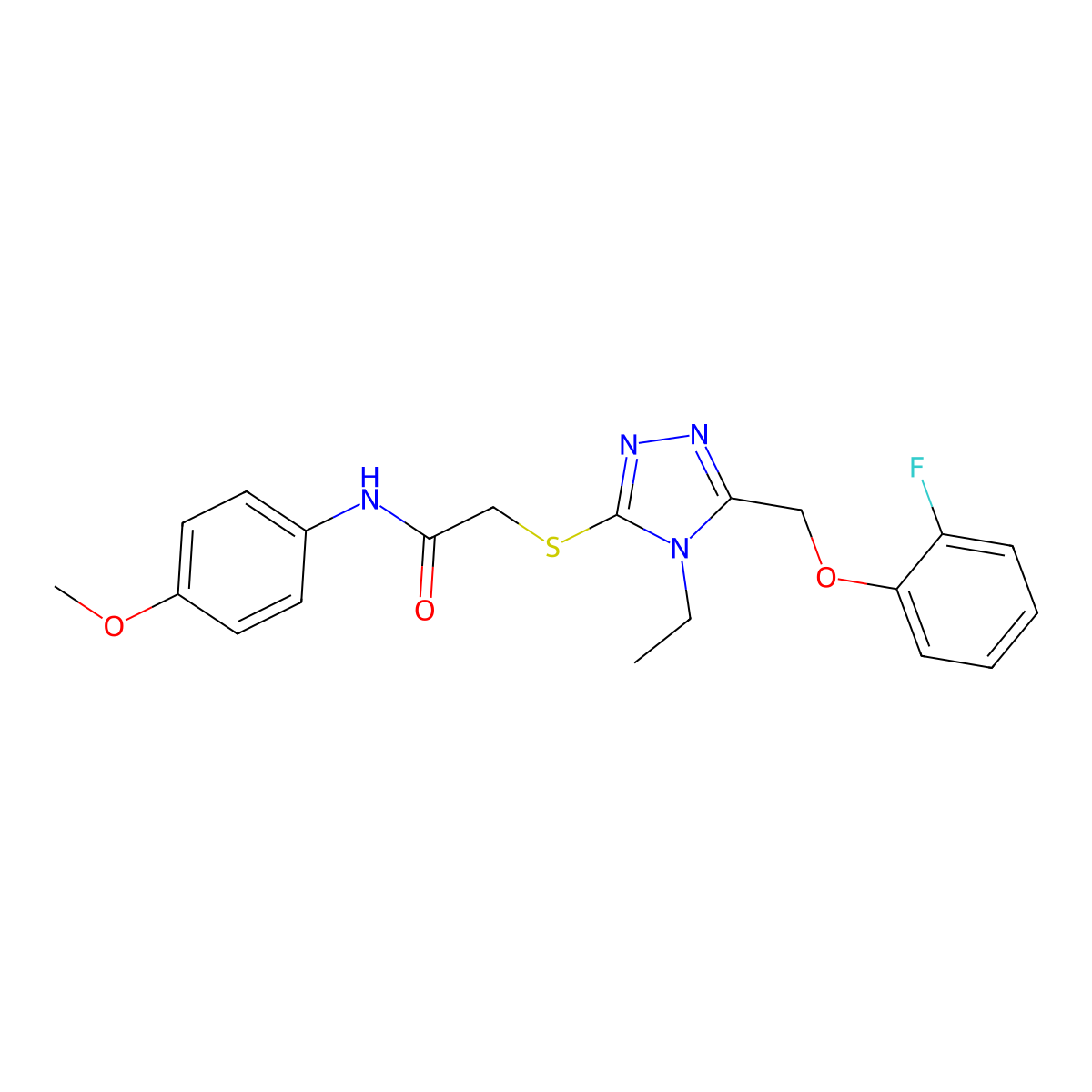 2-[[4-ethyl-5-[(2-fluorophenoxy)methyl]-1,2,4-triazol-3-yl]sulfanyl]-N-(4-methoxyphenyl)acetamide molecular structure, CAS 588695-11-8
