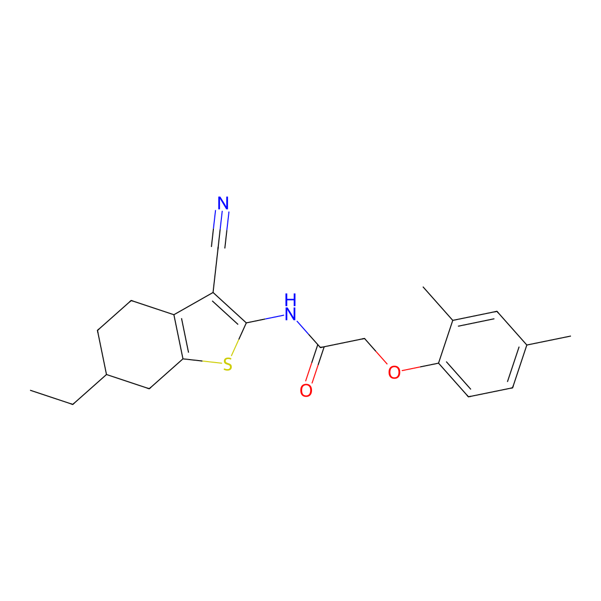 N-(3-cyano-6-ethyl-4,5,6,7-tetrahydro-1-benzothiophen-2-yl)-2-(2,4-dimethylphenoxy)acetamide molecular structure, CAS 588695-48-1