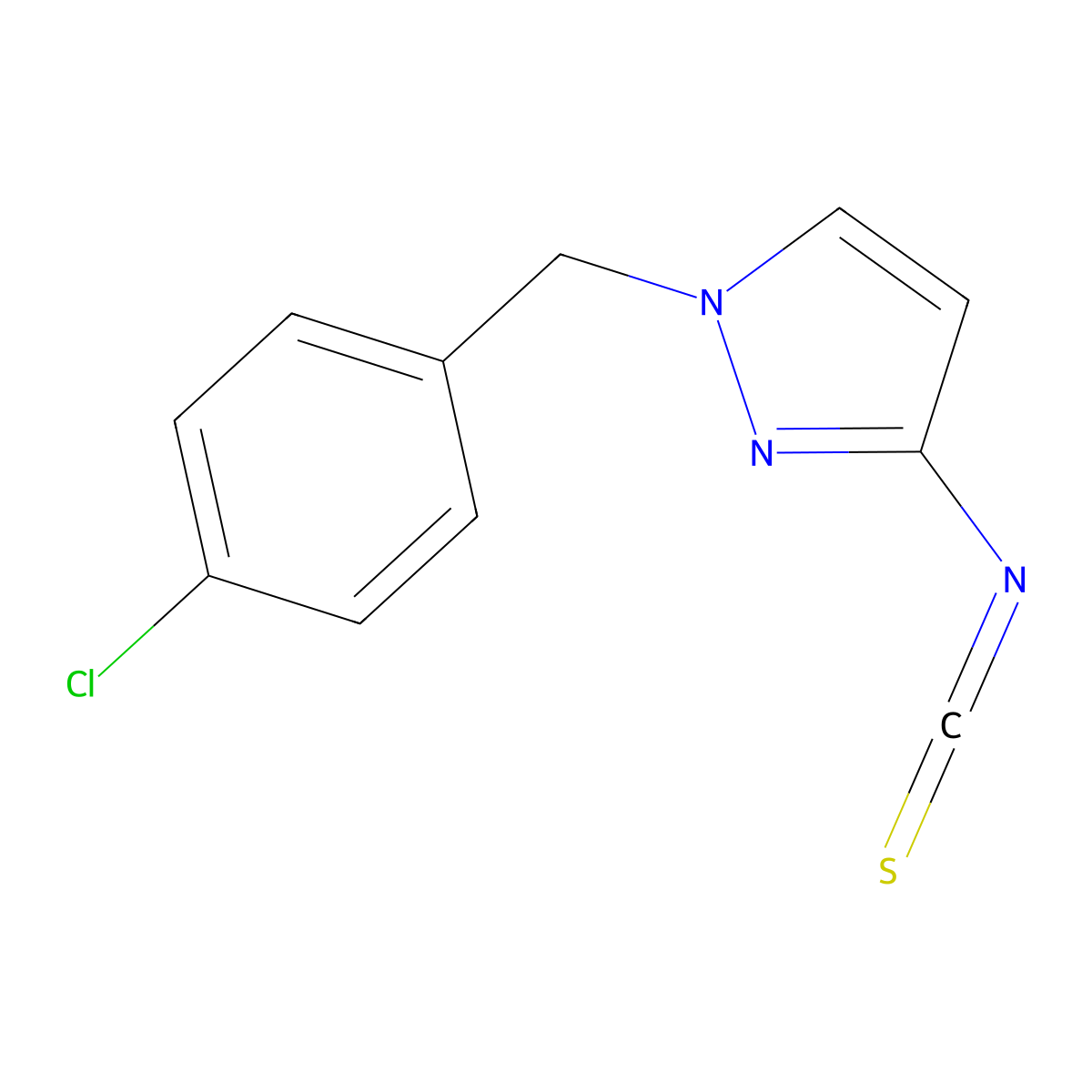 1-((4-Chlorophenyl)methyl)-3-isothiocyanato-1H-pyrazole molecular structure, CAS 588695-59-4