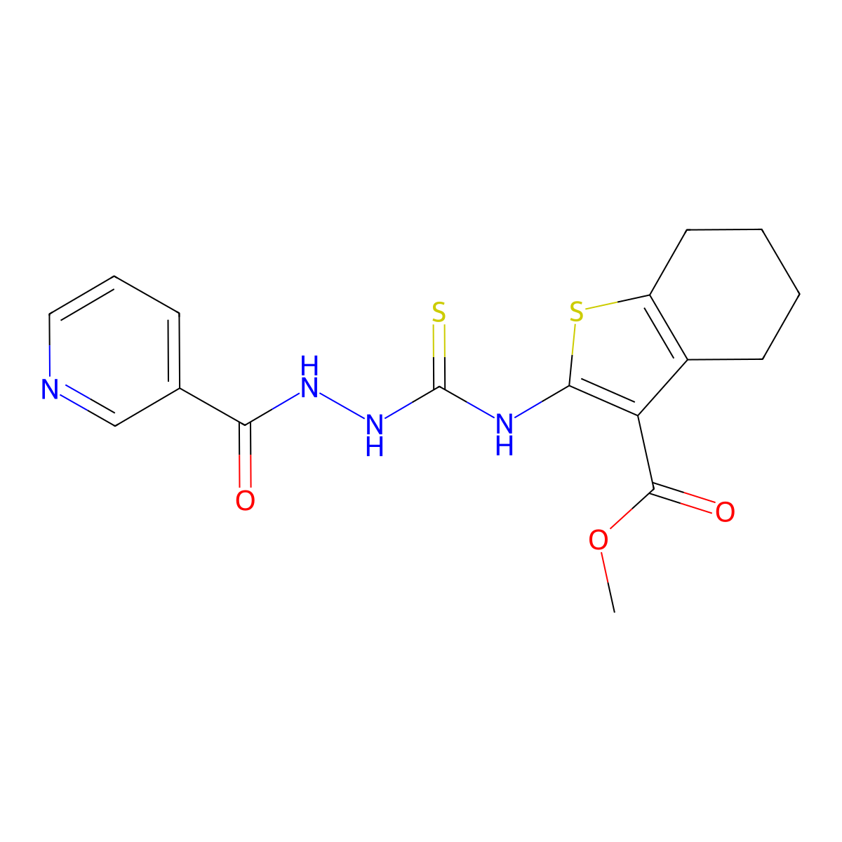 Methyl 2-({[2-(pyridin-3-ylcarbonyl)hydrazinyl]carbonothioyl}amino)-4,5,6,7-tetrahydro-1-benzothiophene-3-carboxylate molecular structure, CAS 588695-69-6