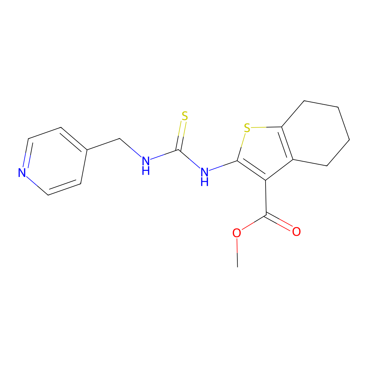 Methyl 2-{[(pyridin-4-ylmethyl)carbamothioyl]amino}-4,5,6,7-tetrahydro-1-benzothiophene-3-carboxylate molecular structure, CAS 588695-73-2