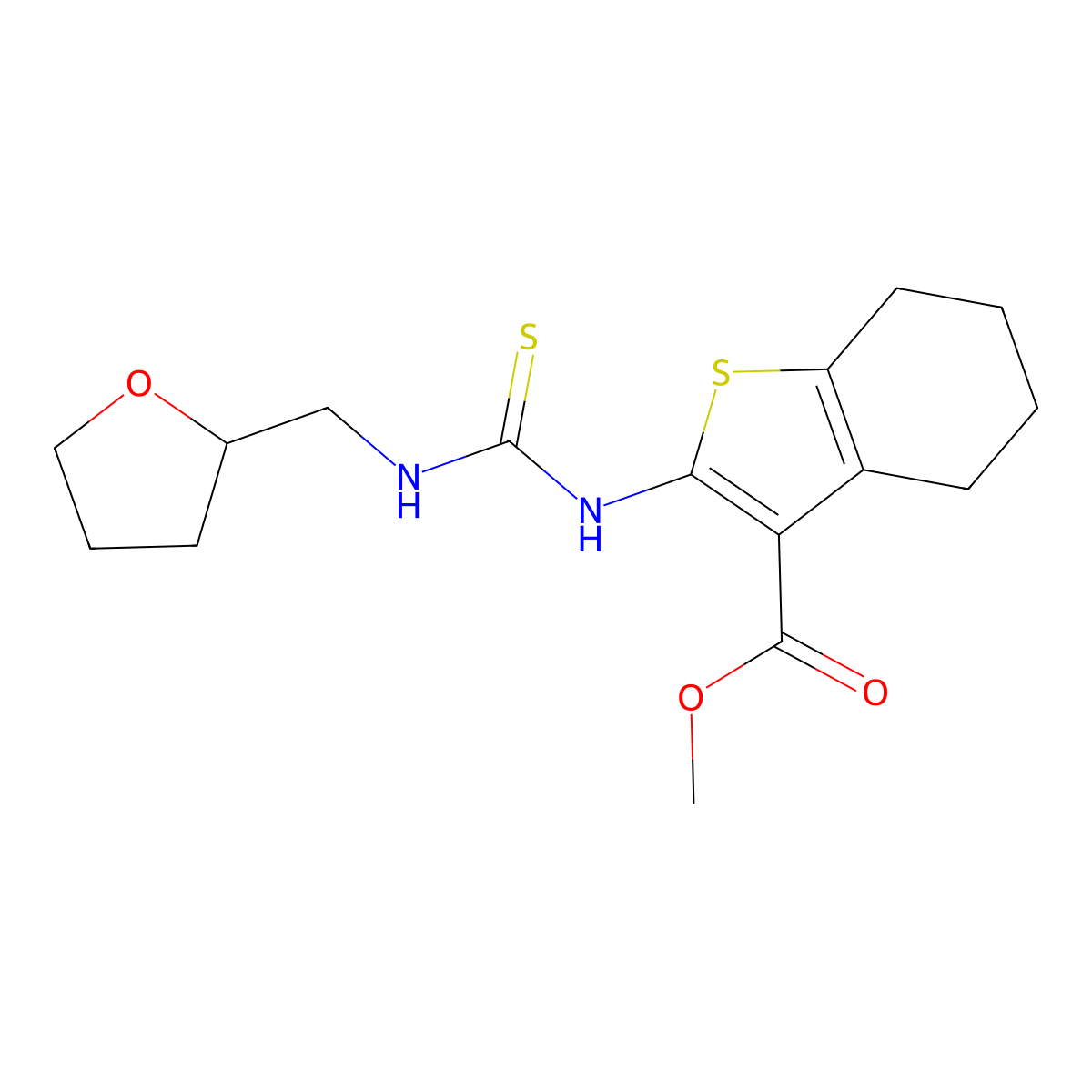 Methyl 2-{[(tetrahydrofuran-2-ylmethyl)carbamothioyl]amino}-4,5,6,7-tetrahydro-1-benzothiophene-3-carboxylate molecular structure, CAS 588695-78-7