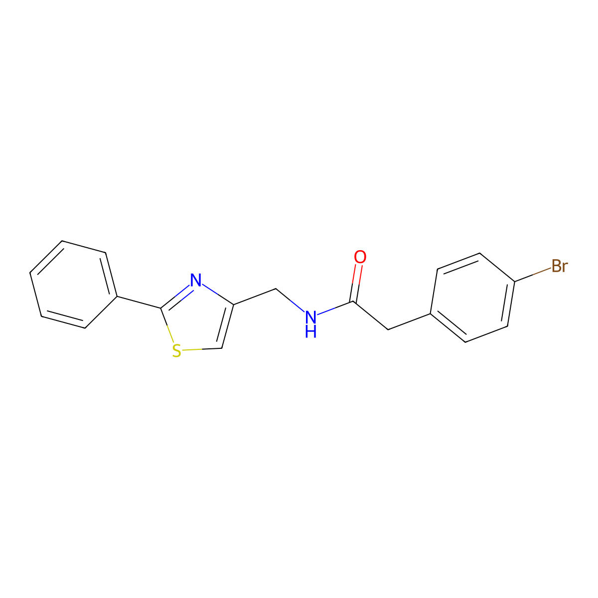 2-(4-bromophenyl)-N-[(2-phenyl-1,3-thiazol-4-yl)methyl]acetamide molecular structure, CAS 588695-81-2
