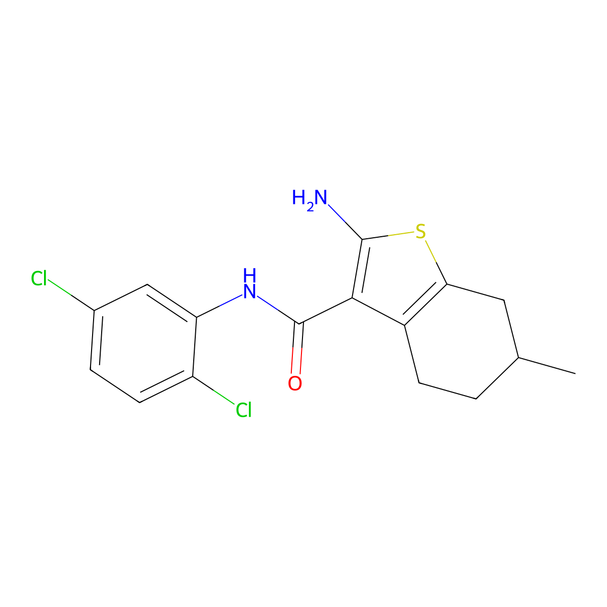 2-amino-N-(2,5-dichlorophenyl)-6-methyl-4,5,6,7-tetrahydro-1-benzothiophene-3-carboxamide molecular structure, CAS 588696-07-5