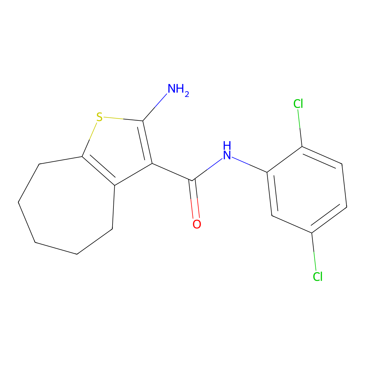2-amino-N-(2,5-dichlorophenyl)-5,6,7,8-tetrahydro-4H-cyclohepta[b]thiophene-3-carboxamide molecular structure, CAS 588696-09-7
