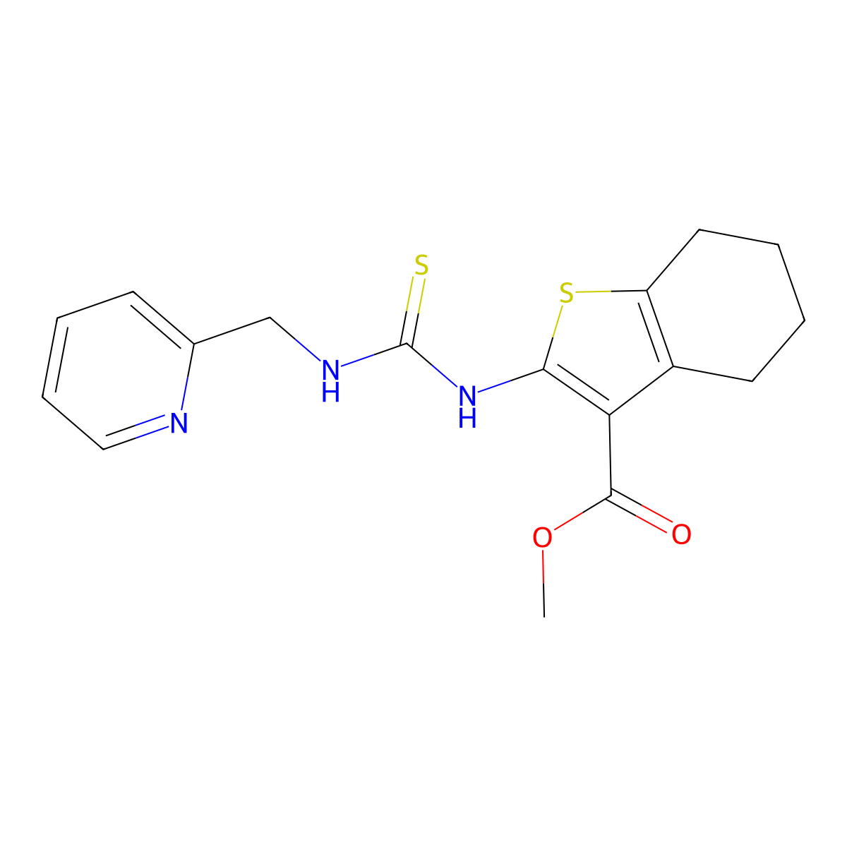 Methyl 2-{[(pyridin-2-ylmethyl)carbamothioyl]amino}-4,5,6,7-tetrahydro-1-benzothiophene-3-carboxylate molecular structure, CAS 588696-12-2