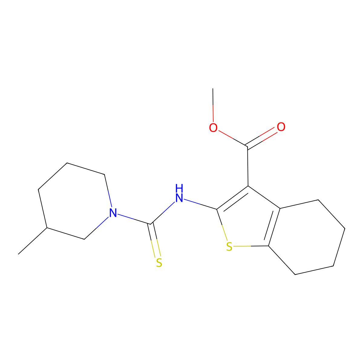 Methyl 2-{[(3-methylpiperidin-1-yl)carbonothioyl]amino}-4,5,6,7-tetrahydro-1-benzothiophene-3-carboxylate molecular structure, CAS 588696-38-2