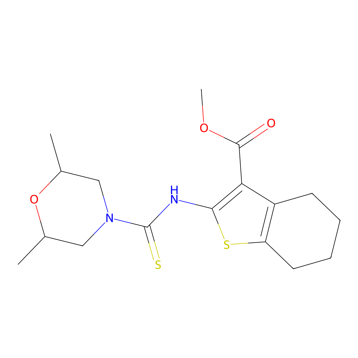 Methyl 2-{[(2,6-dimethylmorpholin-4-yl)carbonothioyl]amino}-4,5,6,7-tetrahydro-1-benzothiophene-3-carboxylate molecular structure, CAS 588696-40-6