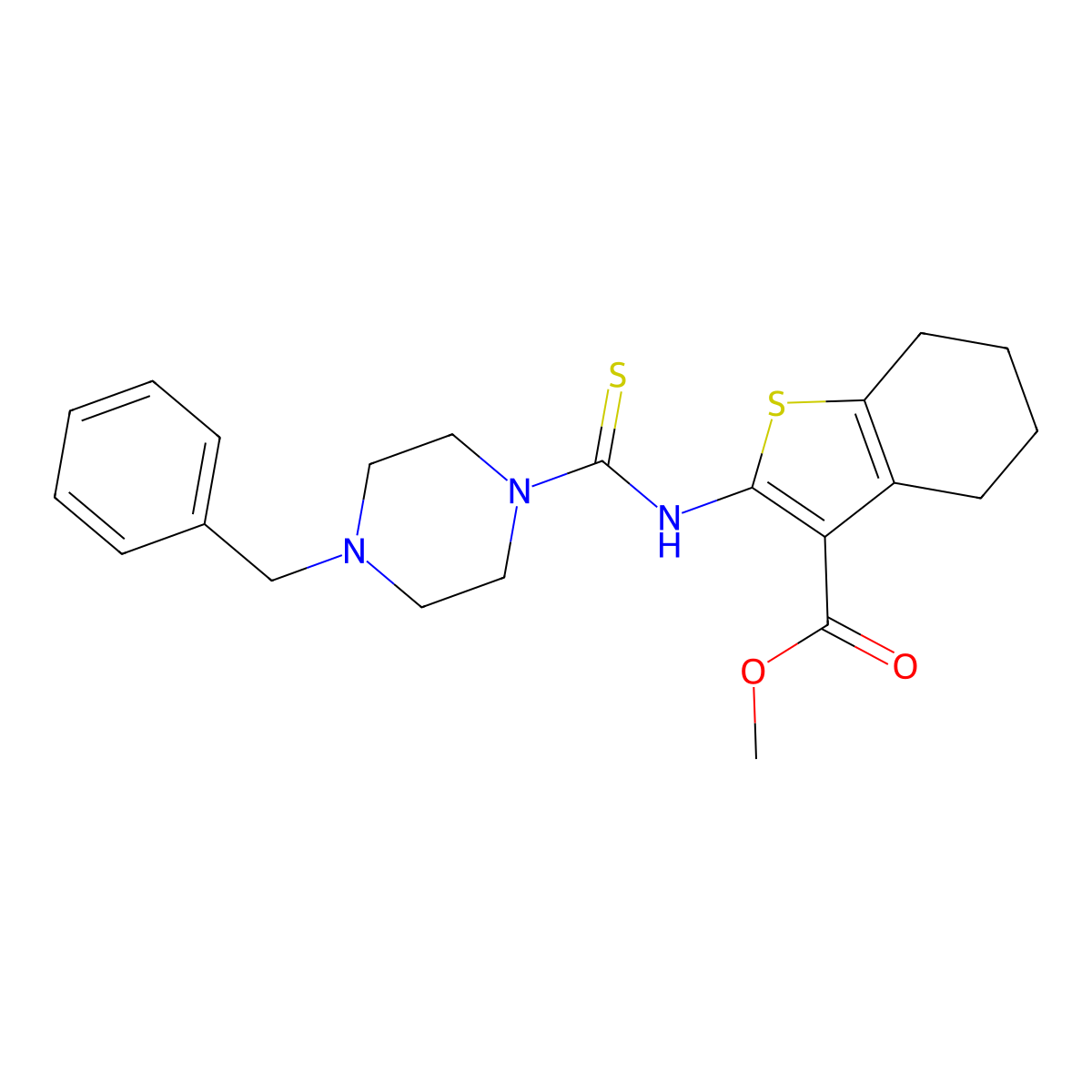 Methyl 2-({[4-benzylpiperazinyl]thioxomethyl}amino)-4,5,6,7-tetrahydrobenzo[b] thiophene-3-carboxylate molecular structure, CAS 588696-48-4