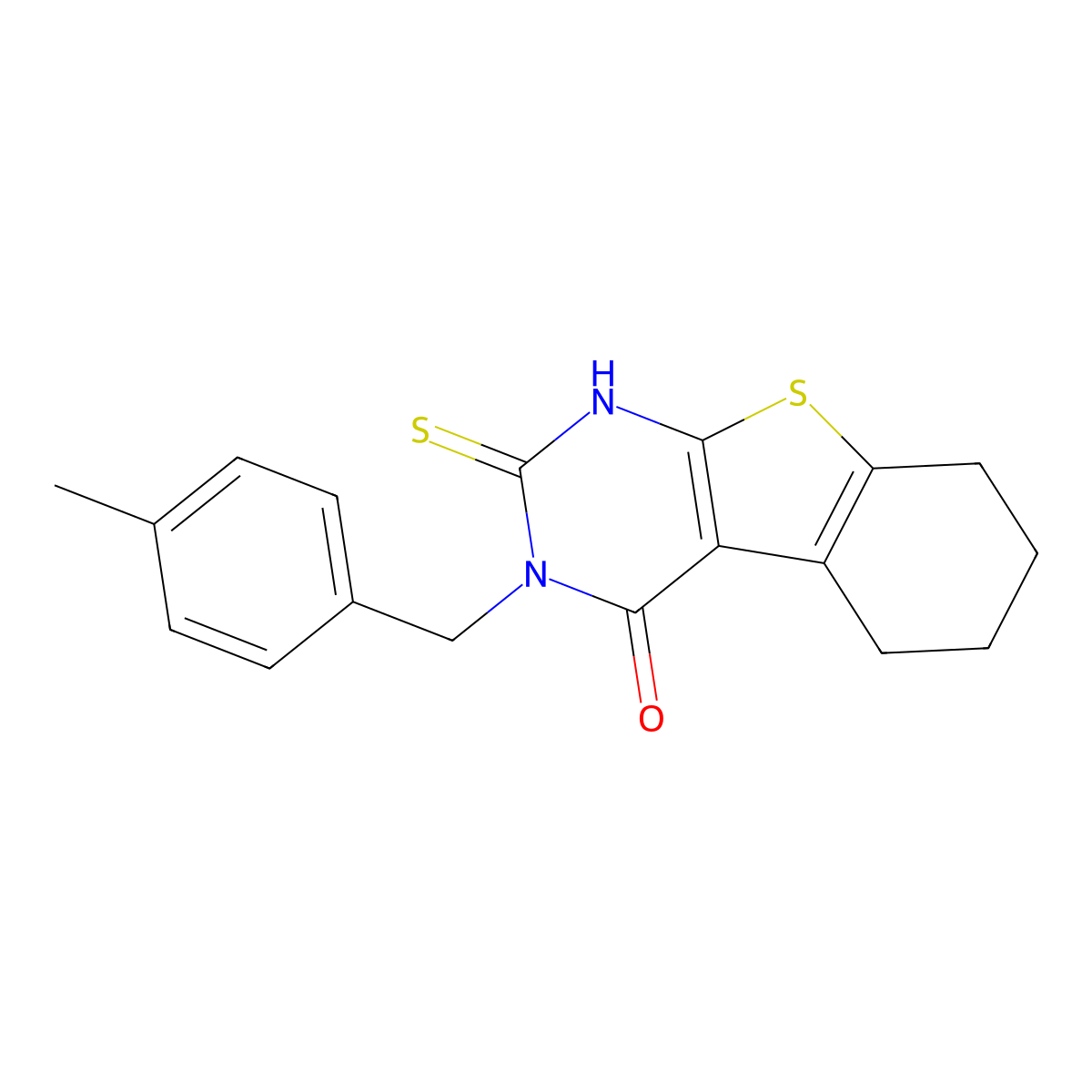 2,3,5,6,7,8-Hexahydro-3-[(4-methylphenyl)methyl]-2-thioxo[1]benzothieno[2,3-d]pyrimidin-4(1H)-one molecular structure, CAS 588696-74-6